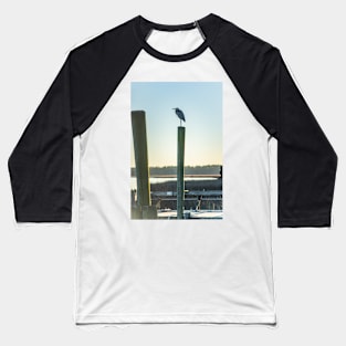 Great Blue Heron on a fishing dock 2 Baseball T-Shirt